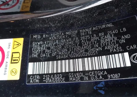 2016 Lexus Es 350 from USA, damaged, VIN 58ABK1GG9GU026051